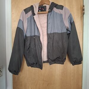 dELiA*s Women's Colorblock Bomber Jacket - Black, Gray, Pink